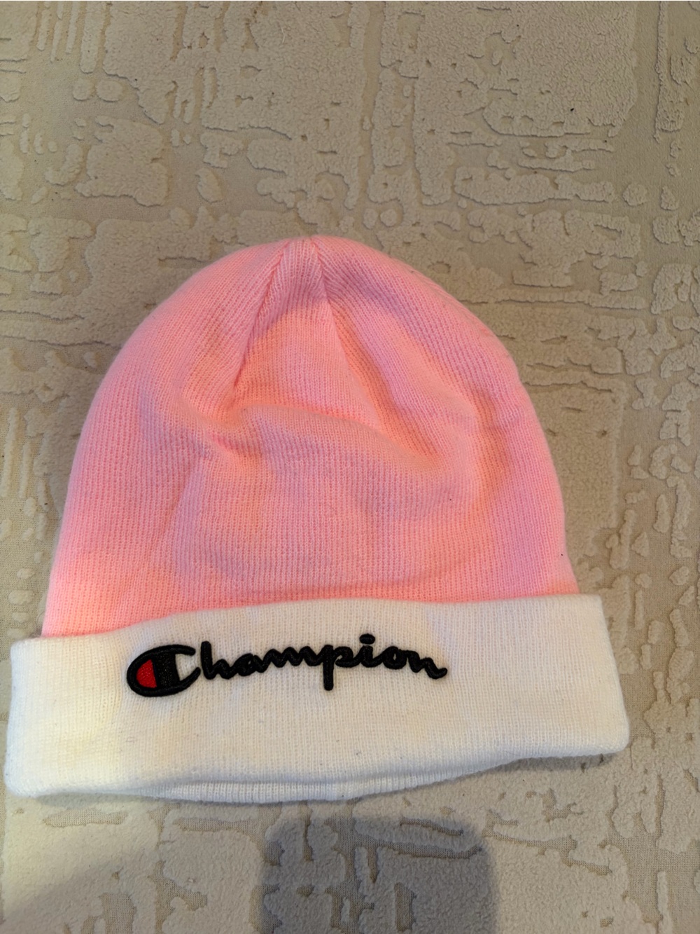 Champion Light Pink Knit Beanie with White Cuff